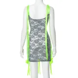 Women sexy See-Through hollow jacquard Lace tie dress