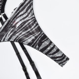 Women zebra stripes cross Sexy Lingerie Set