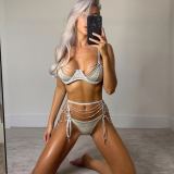 Women Lace Beaded Sexy Lingerie Three-Piece