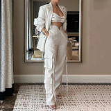 Women Fashion Solid Casual Blazer and Pant Two-piece Set