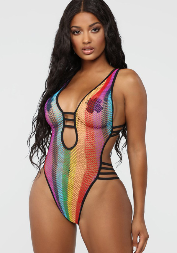 Women Sexy Hollow See-Through Mesh One-piece Swimsuit