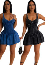 Women Suspender Pleated Dress