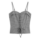 Houndstooth Camisole Top For Women Spring And Summer Lace-Up Slim Waist Zipper Vest