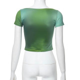 Women's Summer Fashion Print Short Sleeve U-Neck Crop T-Shirt Top