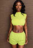 Women's Summer Solid Color Sleeveless Crop Top Elastic Waist Stretch Shorts Casual Two Piece Set