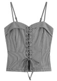 Houndstooth Camisole Top For Women Spring And Summer Lace-Up Slim Waist Zipper Vest