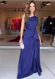 Summer Solid Color Fashion Slash Shoulder Slim Waist Chic Elegant Dress