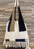 Fringed Women Patchwork Knitting Handbag Single Shoulder Bag Retro Knitting Bag
