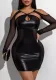 Summer Cross Strap Low Back Long Sleeve Sexy Through Mesh Women Sexy Dress