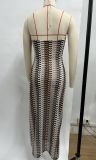 Women Contrast Lace V-Neck Strap Backless Beach Maxi Dress