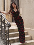 Women Summer French Holidays Printed V-Neck Strapless Chiffon Dress