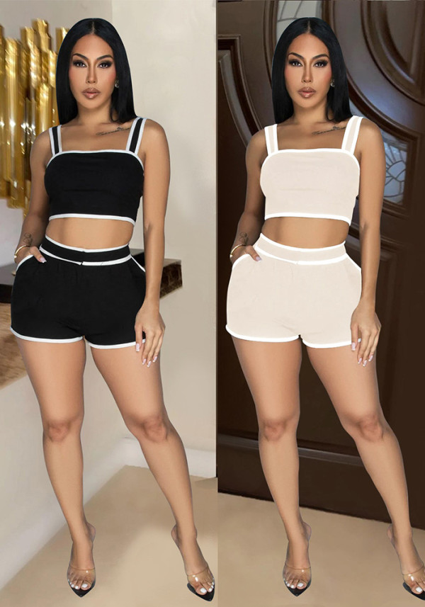 Women Solid Strapless Top Shorts Two-Piece Set