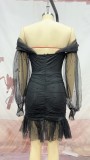 Sexy Summer Solid Color Chic Elegant Off Shoulder Mesh Women Party Dress
