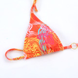 Women sexy printed backless lace-up Swimwear Two Pieces (without chain)