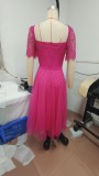 Sexy short-sleeved lace dress summer Low Back Slim Waist dress