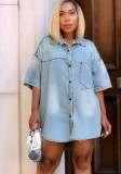Women Casual Summer Street Denim Loose Short Sleeve Shirt