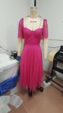 Sexy short-sleeved lace dress summer Low Back Slim Waist dress