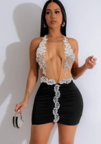 Women Solid See-Through Halter Neck Bodycon Dress