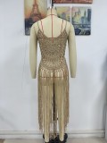 Women Summer Sexy Strap Beach Cover-up Solid Knitting Dress