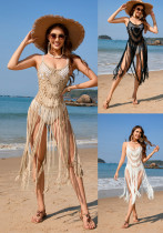 Women Summer Sexy Strap Beach Cover-up Solid Knitting Dress