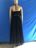 Women Summer Casual Solid Sleeveless Pleated Lace-Up Pleated Skirt