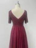 Women's Elegant Short Sleeve Sequin Patchwork V-Neck A-Line Evening Gown