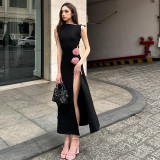 Summer Sexy Chic Hollow Flower Decoration Slit Long Dress For Women