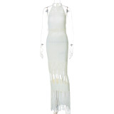 Summer Knitting Tassel Sexy Sleeveless Hollow Long Dress