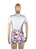 Women Letter Graffiti Print Top and Shorts Two-piece Set