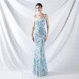 Elegant Feather Strapless Lace-Up Strap Sequin Evening Dress