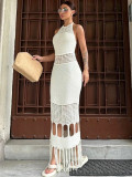 Summer Knitting Tassel Sexy Sleeveless Hollow Long Dress