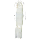 Summer Knitting Tassel Sexy Sleeveless Hollow Long Dress