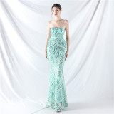 Elegant Strapless Lace-Up Strap Sequin Evening Dress