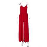 Women Summer Sexy Backless Suspender Loose Jumpsuit