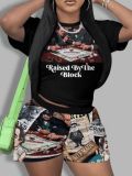 Fashion Casual Trendy Printed Short-Sleeved Two Piece Shorts Set