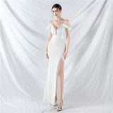 Strap Off Shoulder Long Sequins Formal Party Evening Dress