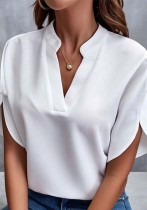 Summer V-Neck Shirt Women Solid Color Casual Short-Sleeved Pullover Blouse