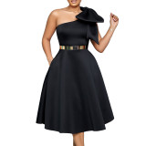 Plus Size Women's Summer Fashion Slash Shoulder Bow Formal Party Dress Large Swing African Dress