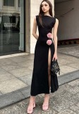 Summer Sexy Chic Hollow Flower Decoration Slit Long Dress For Women