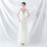 Strap Off Shoulder Long Sequins Elegant Formal Party Evening Dress