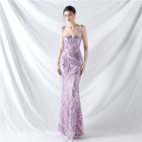 Elegant Strapless Lace-Up Strap Sequin Evening Dress