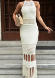 Summer Knitting Tassel Sexy Sleeveless Hollow Long Dress