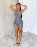 Women Casual Backless Lace-up Knitting Jumpsuit