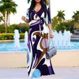 Women Casual Floral Printed V-Neck Half-Sleeve Maxi Dress