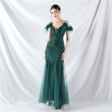 Strap Off Shoulder Long Sequins Elegant Formal Party Evening Dress