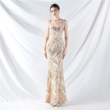 Elegant Strapless Lace-Up Strap Sequin Evening Dress