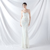 Elegant Strapless Lace-Up Strap Sequin Evening Dress