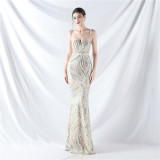 Elegant Strapless Lace-Up Strap Sequin Evening Dress