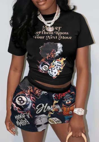 Fashion Casual Trendy Printed Short-Sleeved Two Piece Shorts Set
