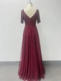Women's Elegant Short Sleeve Sequin Patchwork V-Neck A-Line Evening Gown
